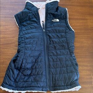 The North Face Black Quilted Vest with Pink Lining